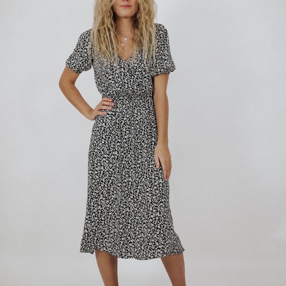 Black floral midi dress